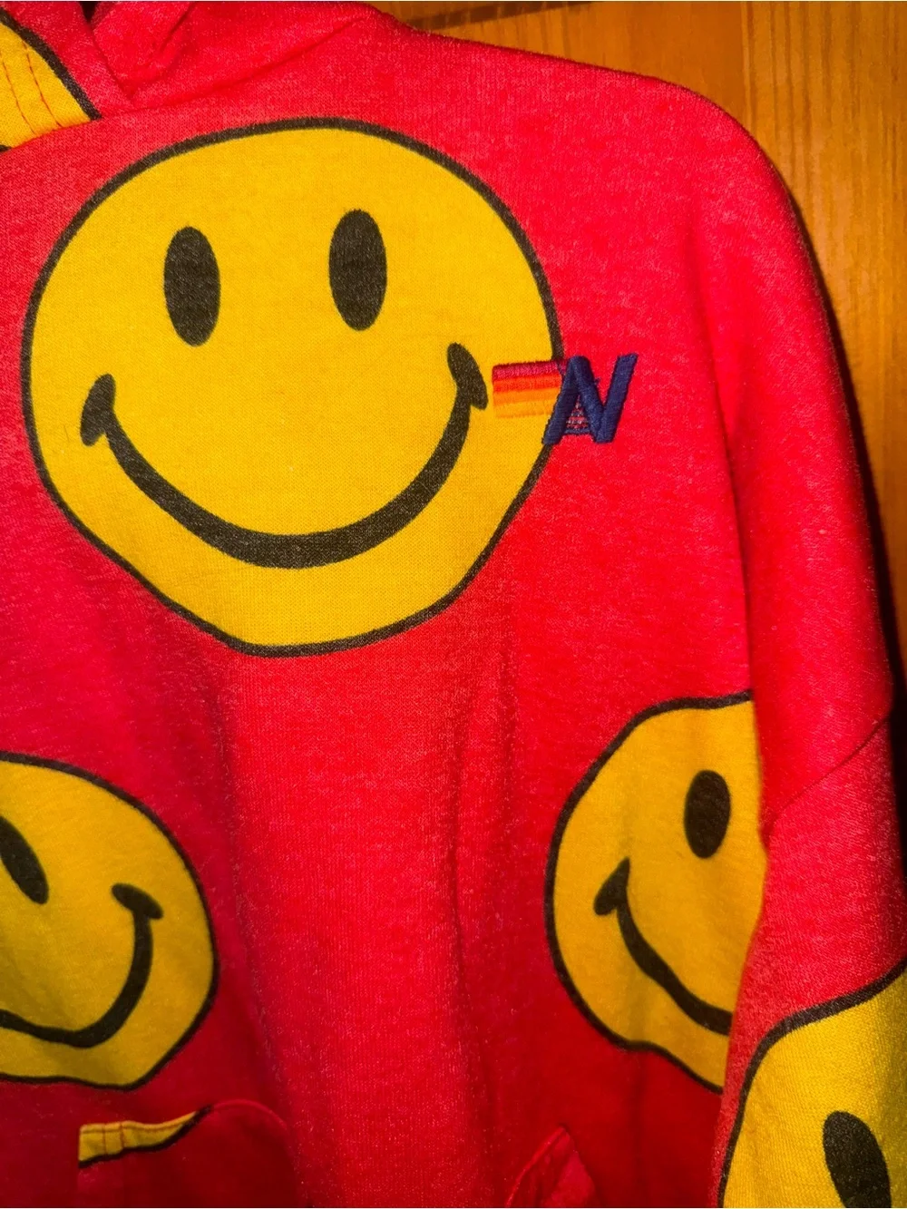 Aviator Nation Red Smiley Face Graphic Hoodie
